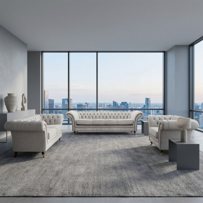 Chesterfield grijze set luxe meubels bankstellen volledige woonkamer