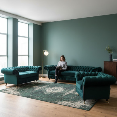 Woonkamer luxe inrichting compleet bankstellen banken Chesterfield gestoffeerd 3+2+1