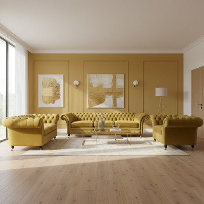 Sofaset Luxe Set 3-delig gestoffeerde meubels Inrichting Chesterfield banken 3+2+1