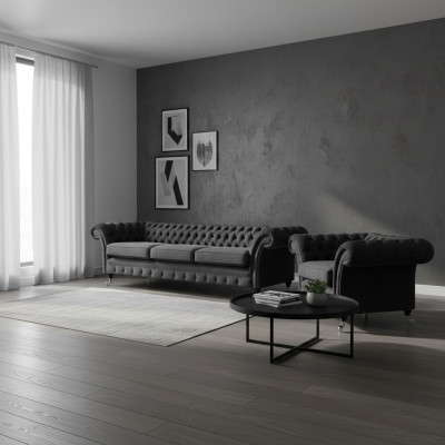 Woonkamer Meubels Zwart Driepersoonsbank 3+1 Fauteuil Chesterfield