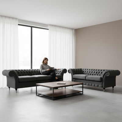 Chesterfield meubels voor woonkamerbankstelset van 2 stuks compleet interieur 3+2
