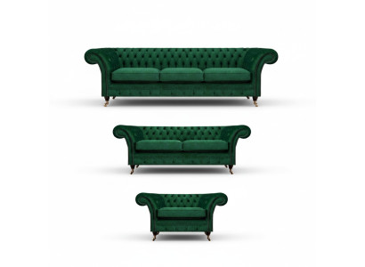 Chesterfield bankstel 3-delig gestoffeerd meubilair Groen Inrichting Woonkamer 3+2+1 Chesterfield bankstel 3-delig gestoffeerd meubilair Groen Inrichting Woonkamer 3+2+1