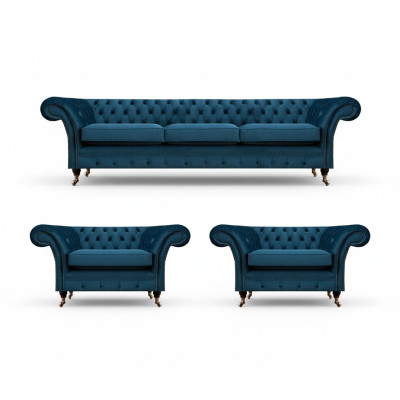 Luxe Blauw Woonkamer Set Chesterfield Inrichting Gestoffeerde Meubels Bankstellen Textiel
