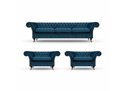 Luxe Blauw Woonkamer Set Chesterfield Inrichting Gestoffeerde Meubels Bankstellen Textiel