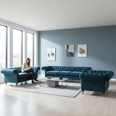 Ontwerper Chesterfield bankstel banken bank bekleding set woonkamer 3+2+1