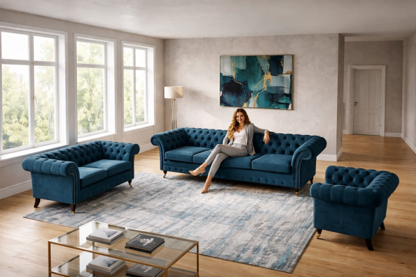 Designer bankstel Set Chesterfield woonkamer bankstel bank gestoffeerde meubels 4+2+1