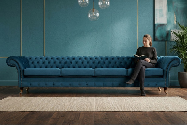 Woonkamer Chesterfield inrichting gestoffeerde meubels bank bank vierzitter nieuw