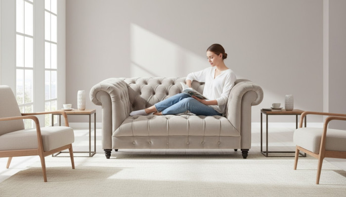 Chesterfield bank tweezits inrichting Chesterfield gestoffeerde meubels woonkamer