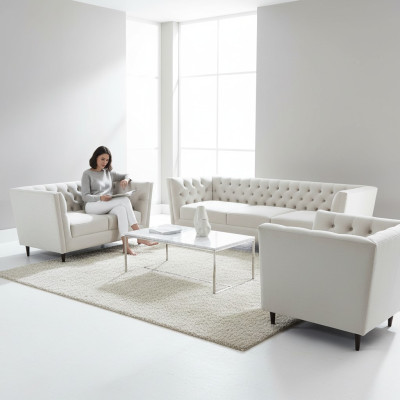 Ontwerp Compleet Wit Meubel Woonkamer Set 3-delig Luxe Gestoffeerde Meubels Chesterfield