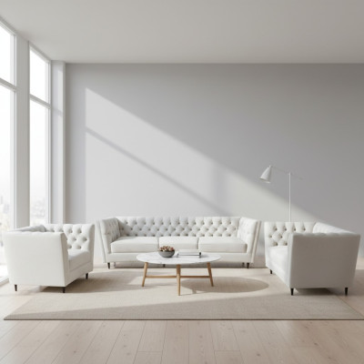 Ontwerp Compleet Wit Meubel Woonkamer Set 3-delig Luxe Gestoffeerde Meubels Chesterfield