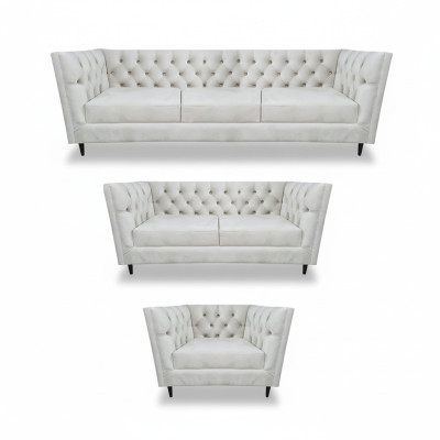 Ontwerp Compleet Wit Meubel Woonkamer Set 3-delig Luxe Gestoffeerde Meubels Chesterfield