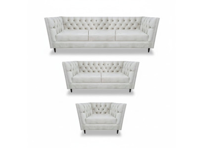 Ontwerp Compleet Wit Meubel Woonkamer Set 3-delig Luxe Gestoffeerde Meubels Chesterfield