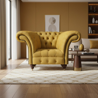 Chesterfield Moderne Fauteuil Luxe Design Woonkamer Zitmeubilair Textiel Nieuw