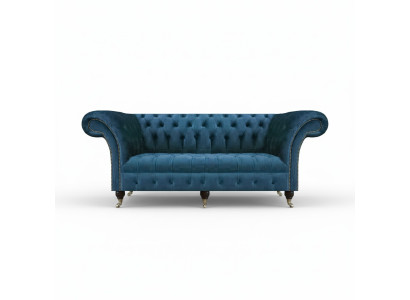 Blauwe Textiel Chesterfield Driezitsbank Sofa Zitmeubel Designer Modern Nieuw
