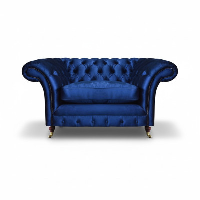 Blauwe fauteuil moderne Chesterfield zitmeubels luxe woonkamer inrichting