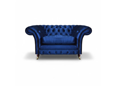 Blauwe fauteuil moderne Chesterfield zitmeubels luxe woonkamer inrichting