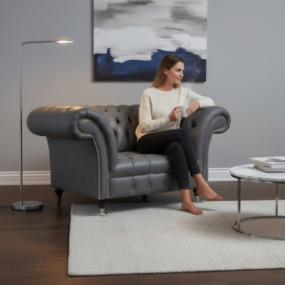 Chesterfield Moderne Grijze Fauteuil Designer Woonkamer Elegante Leunstoel