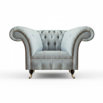 Chesterfield lichtgrijze fauteuil moderne woonkamer bekleding zitmeubels