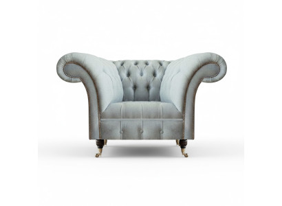 Chesterfield lichtgrijze fauteuil moderne woonkamer bekleding zitmeubels