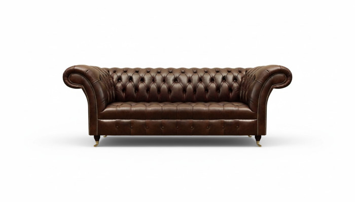 Exclusieve Chesterfield bruine leren bank moderne driezitter zitmeubel