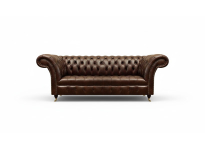 Exclusieve Chesterfield bruine leren bank moderne driezitter zitmeubel