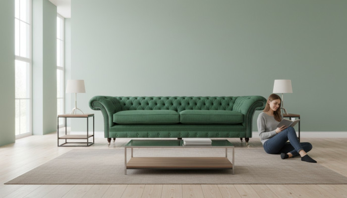 Chesterfield groene tweezitsbank woonkamer luxueus tweezitsmeubel.