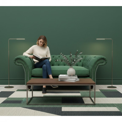 Elegante Chesterfield groene fauteuil woonkamer textiel edele eenzits.