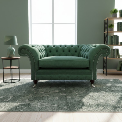 Elegante Chesterfield groene fauteuil woonkamer textiel edele eenzits.