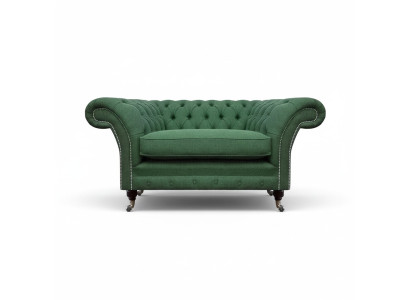 Elegante Chesterfield groene fauteuil woonkamer textiel edele eenzits.