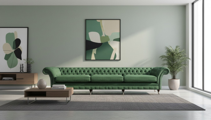 Chesterfield Donkergroene Bank Moderne Gestoffeerde 3-Zits Luxe Meubels