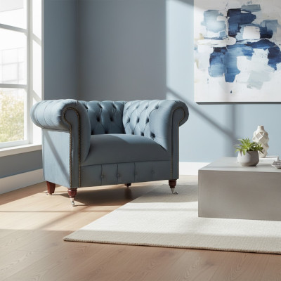 Chesterfield grijze stoffen fauteuil woonkamer textiel eenzitter elegante stoel