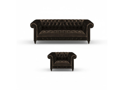 Bruine Chesterfield bekleding set designer 3-zits bank textiel fauteuil 2-delig