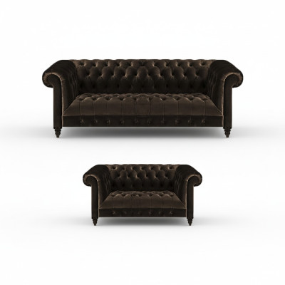 Bruine Chesterfield zitmeubels woonkamer 2-zits luxe driezits 2-delig