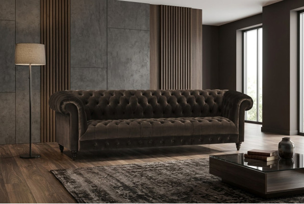 Chesterfield woonkamerbank bruine vierzits luxe zitmeubelen