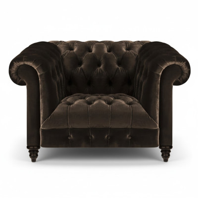Bruine Chesterfield fauteuil moderne textiel woonkamer eenzitter.