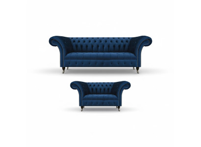 Adellijke Chesterfield bankstel designer blauwe driezitsbank 2-zitsbekleding