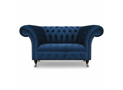 Blauwe Chesterfield tweezitsbank woonkamer gestoffeerde zitmeubelen luxe bank