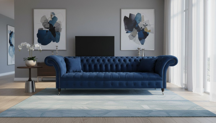 Blauwe Chesterfield gestoffeerde meubels Designer textielbank Moderne stoffen sofa