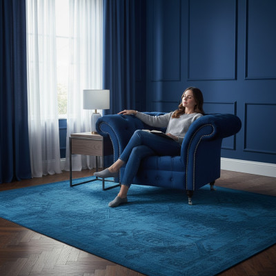 Blauer Chesterfield Eenzitter Woonkamer Fauteuil Bekleding Moderne Meubels