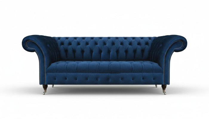 Donkerblauwe Chesterfield woonkamer bank designer driezitter meubelstuk