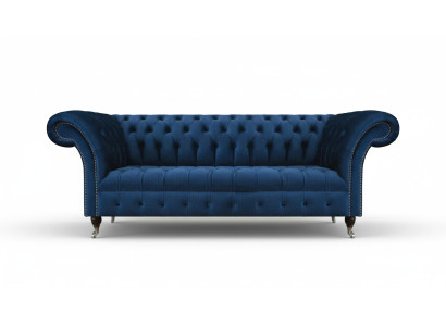 Donkerblauwe Chesterfield woonkamer bank designer driezitter meubelstuk