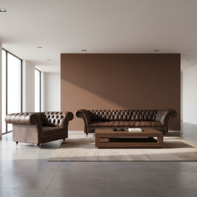 Bruine Chesterfield kunstleren sofa's designer woonkamer banken 2-delig