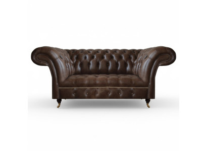 Bruine Chesterfield Leren Tweezitsbank Moderne Woonkamer Ontwerpmeubilair
