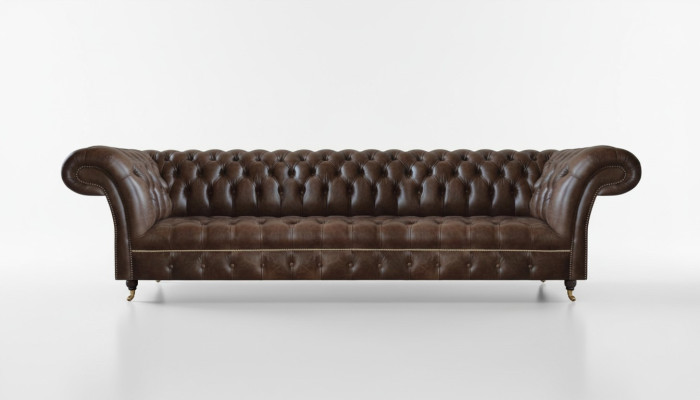 Bruine leren Chesterfield-bank, 4-zits bank moderne leren zitmeubels