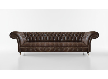 Bruine leren Chesterfield-bank, 4-zits bank moderne leren zitmeubels