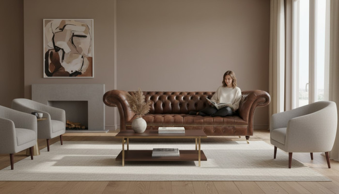 Bruine Chesterfield leren bank woonkamer banken designer robuuste meubels