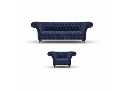 Blauwe Chesterfield stoffen meubelset woonkamer bekleding zitmeubelen 2-delig set