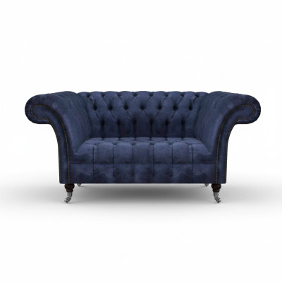 Chesterfield Blauwe Gestoffeerde Bankstel Woonkamer 2-Zits Luxe Elegante Zitmeubels