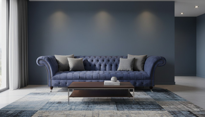 Blauwe Chesterfield zitmeubels woonkamer vierzitsbank gestoffeerde sofa's