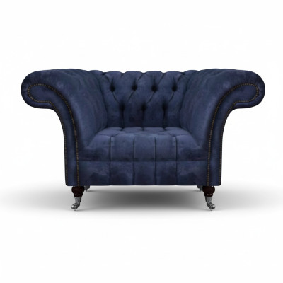 Donkerblauwe Chesterfield eenzits woonkamer textielen gestoffeerde fauteuil nieuw